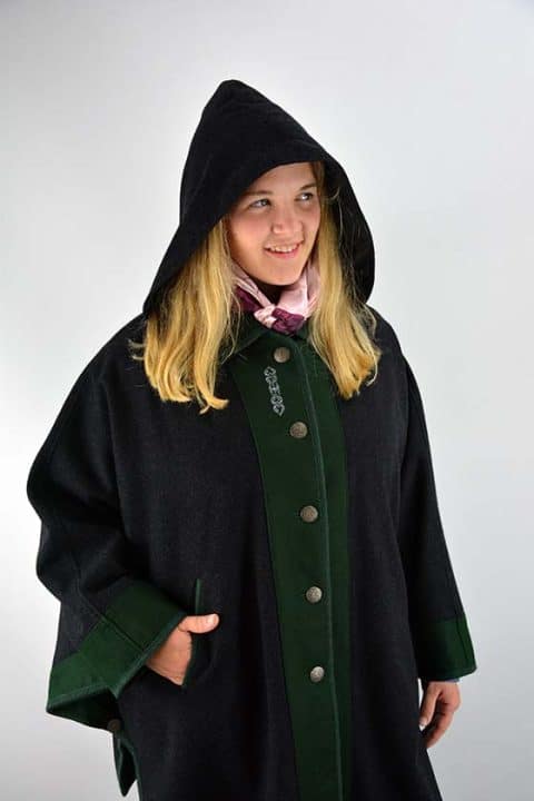 INTI ALPACA Kapuzen Poncho Schwarz - Alpaka Wolle Umhang Herren 100x120 Cm