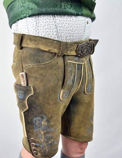 Hirschlederhose blauer Stick